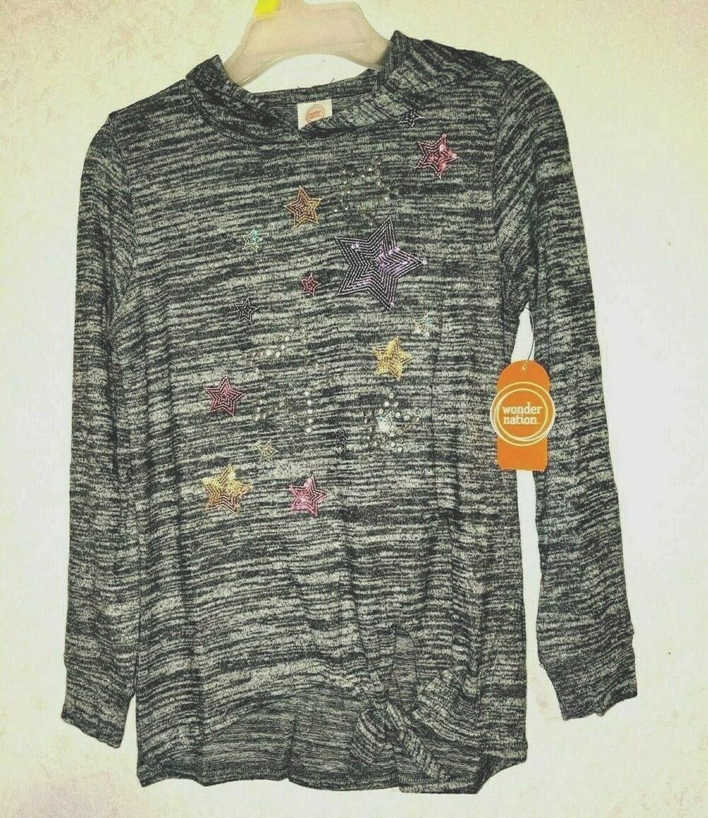 Wonder Nation Girl's Hooded Hacci Top M Gray